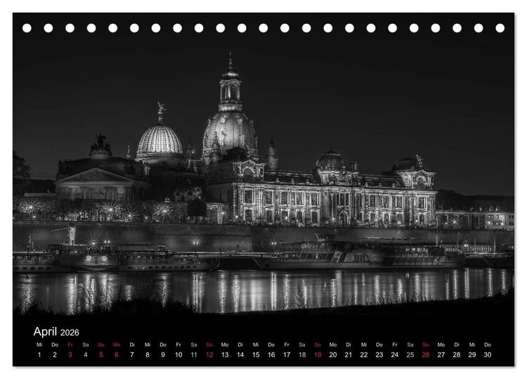 Produktbild: Dresden - Elbflorenz bei Nacht (Tischkalender 2026 DIN A5 quer), CALVENDO Monatskalender