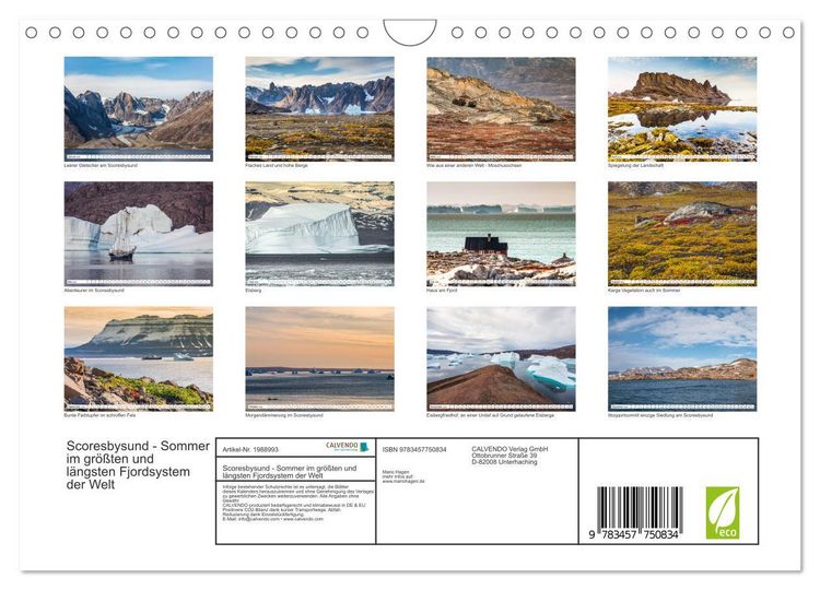 Produktbild: Scoresbysund - Sommer im gr&ouml;&szlig;ten und l&auml;ngsten Fjordsystem der Welt (Wandkalender 2026 DIN A4 quer), CALVENDO Monatskalender