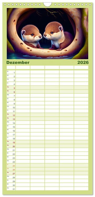 Produktbild: Familienplaner 2026 - Niedliche Fischotter begleiten dich durch das Jahr mit 5 Spalten (Wandkalender, 21 x 45 cm) CALVENDO