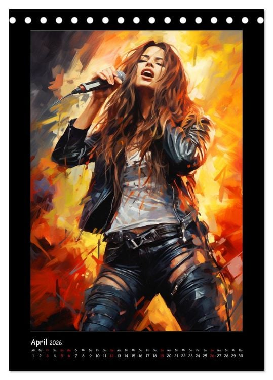 Produktbild: Heavy Metal-Queens. Wilde Rock- und Metal-Girl Paintings (Tischkalender 2026 DIN A5 hoch), CALVENDO Monatskalender