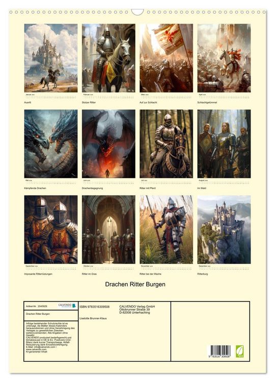 Produktbild: Drachen Ritter Burgen (Wandkalender 2026 DIN A2 hoch), CALVENDO Monatskalender