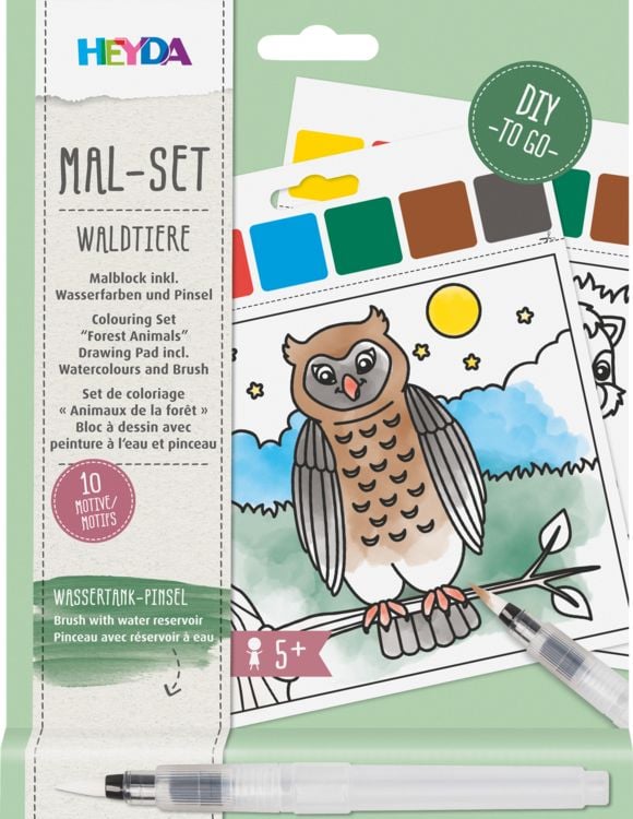 Produktbild: Heyda Mal Set Waldtiere - Malblock inkl. Wasserfarben und Pinsel, 10 Motive