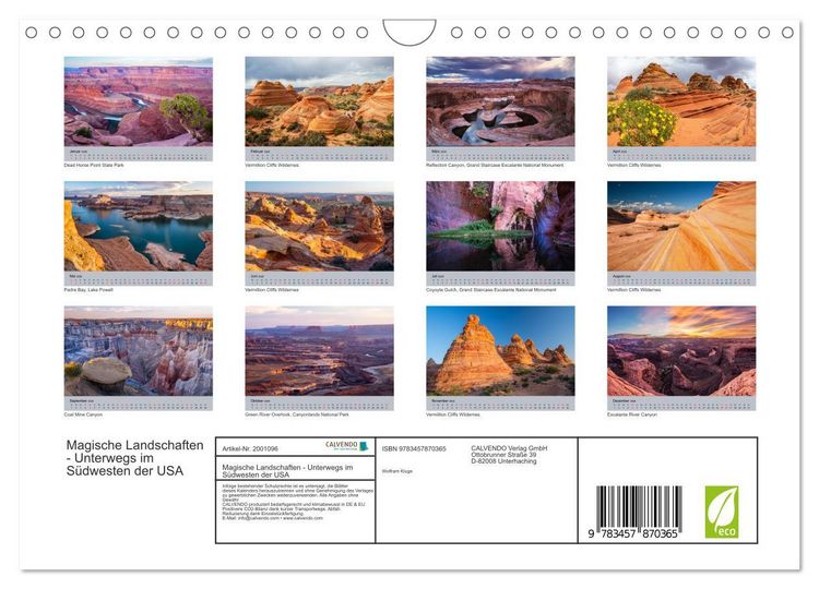 Produktbild: Magische Landschaften - Unterwegs im S&uuml;dwesten der USA (Wandkalender 2026 DIN A4 quer), CALVENDO Monatskalender