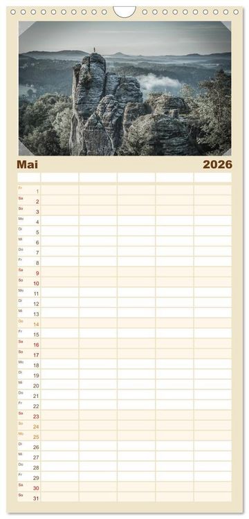 Produktbild: Familienplaner 2026 - S&auml;chsische Schweiz mit 5 Spalten (Wandkalender, 21 x 45 cm) CALVENDO