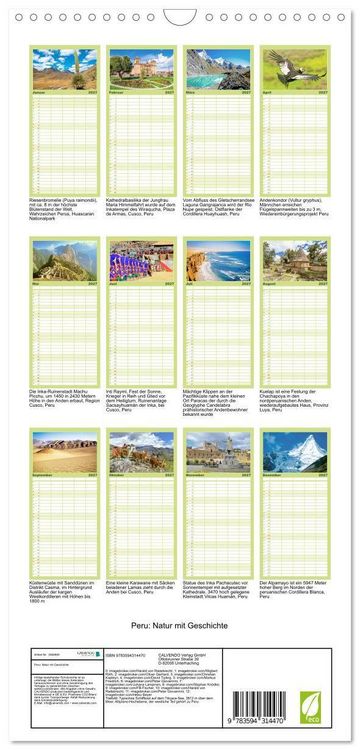 Produktbild: Familienplaner 2027 - Peru: Natur mit Geschichte mit 5 Spalten (Wandkalender, 21 x 45 cm) CALVENDO