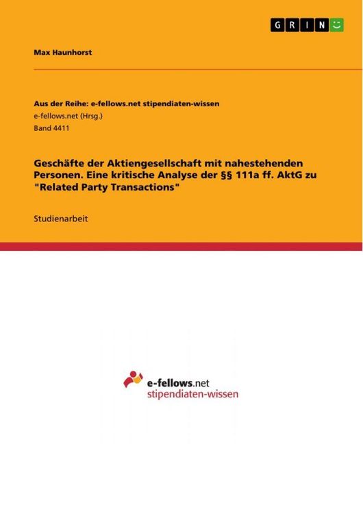 Produktbild: Gesch&auml;fte der Aktiengesellschaft mit nahestehenden Personen. Eine kritische Analyse der &sect;&sect; 111a ff. AktG zu "Related Party Transactions"