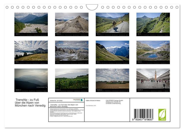 Produktbild: TransAlp - zu Fu&szlig; &uuml;ber die Alpen von M&uuml;nchen nach Venedig (Wandkalender 2026 DIN A4 quer), CALVENDO Monatskalender