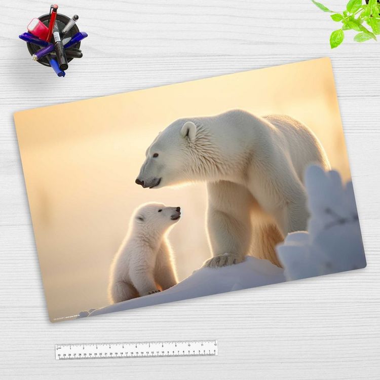 Produktbild: Cover-your-desk Schreibtischunterlage f&uuml;r Kinder Eisb&auml;r Baby mit Mama, aus hochwertigem Vinyl, 60 x 40 cm