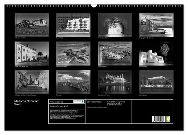 Produktbild: Mallorca Schwarz Wei&szlig; (Wandkalender 2026 DIN A2 quer), CALVENDO Monatskalender