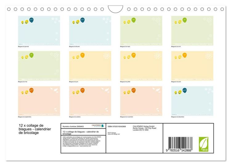 Produktbild: 12 x collage de blagues - calendrier de bricolage (Calendrier mural 2026 DIN A4 vertical), CALVENDO calendrier mensuel