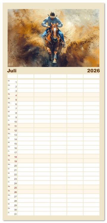 Produktbild: Familienplaner 2026 - Pferde, Freiheit, Westernreiten mit 5 Spalten (Wandkalender, 21 x 45 cm) CALVENDO