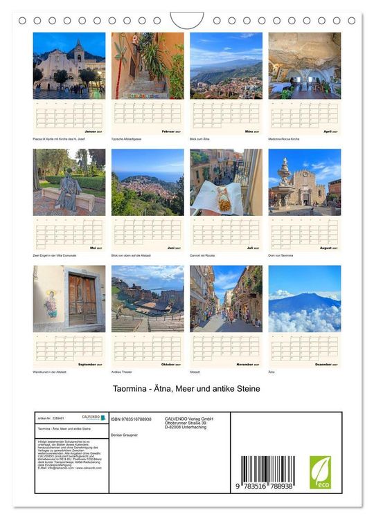Produktbild: Taormina - &Auml;tna, Meer und antike Steine (Wandkalender 2027 DIN A4 hoch), CALVENDO Monatskalender