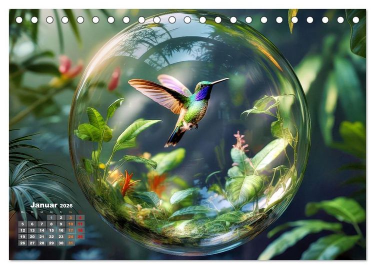 Produktbild: Kolibri in der Glaskugel (Tischkalender 2026 DIN A5 quer), CALVENDO Monatskalender