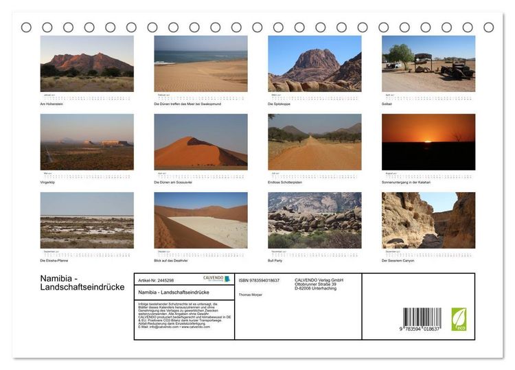 Produktbild: Namibia - Landschaftseindr&uuml;cke (Tischkalender 2027 DIN A5 quer), CALVENDO Monatskalender