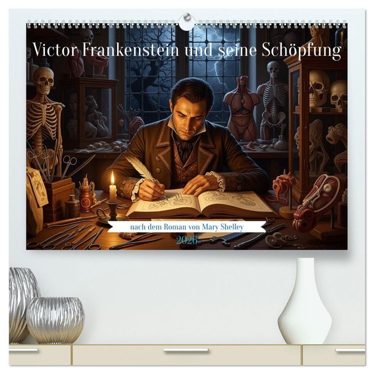 Produktbild: Victor Frankenstein und seine Sch&ouml;pfung (hochwertiger Premium Wandkalender 2026 DIN A2 quer), Kunstdruck in Hochglanz
