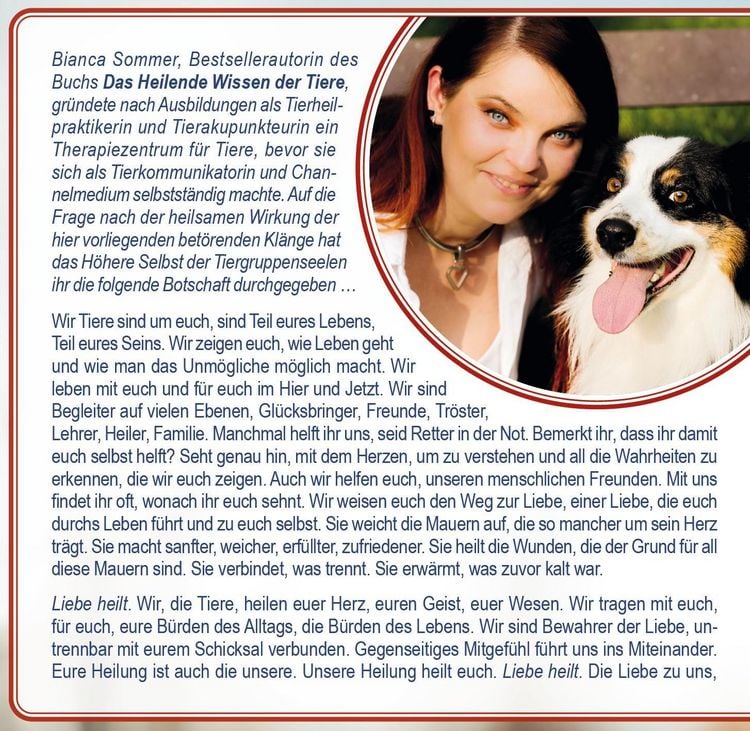 Produktbild: HEILMUSIK F&Uuml;R TIERE [444 Hertz & 111 Hertz]: Mit einer Tierbotschaft von Bianca Sommer im Booklet