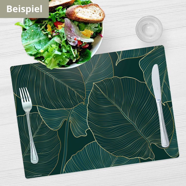 Produktbild: Tischsetmacher Tischsets Tropische Bl&auml;tter mit Goldadern, aus hochwertigem Vinyl (4 St&uuml;ck), 44 x 32 cm