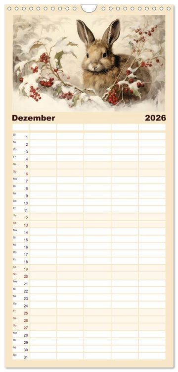 Produktbild: Familienplaner 2026 - Hasenliebe mit 5 Spalten (Wandkalender, 21 x 45 cm) CALVENDO