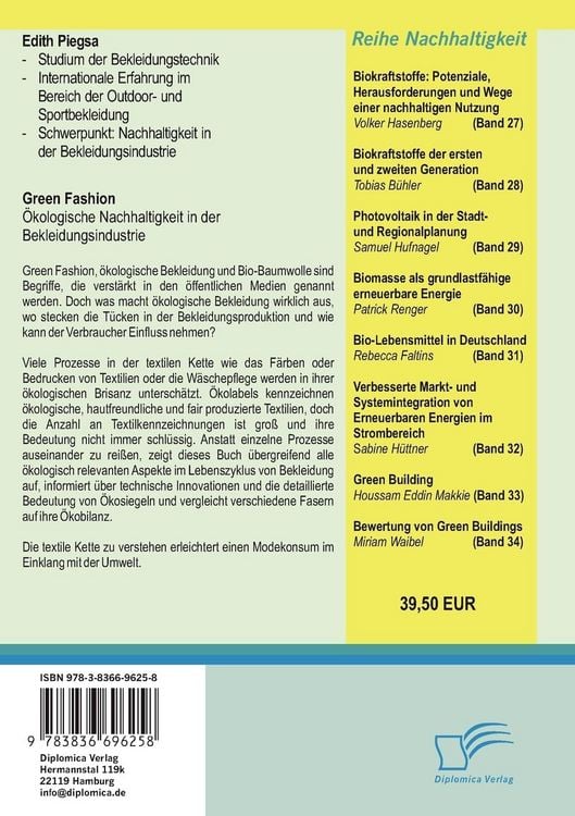 Produktbild: Green Fashion: &Ouml;kologische Nachhaltigkeit in der Bekleidungsindustrie