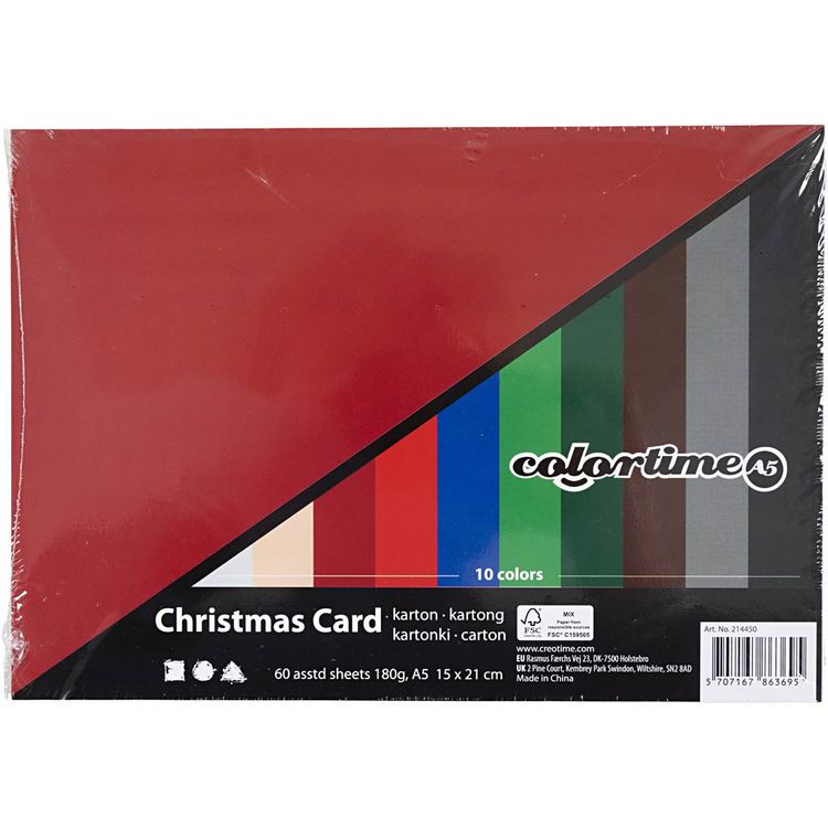 Produktbild: Creativ Company Weihnachts-Karton, A5, Blatt 150x210 mm, 180 g, sortierte Farben, 60 Blatt sortiert