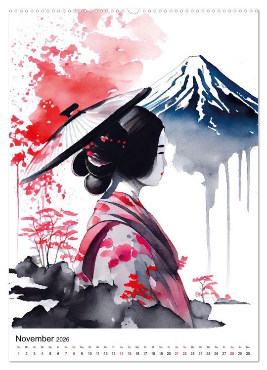 Produktbild: Geisha Aquarelle - Japanische Kulturdamen, Landschaft und Sakura (Wandkalender 2026 DIN A2 hoch), CALVENDO Monatskalender