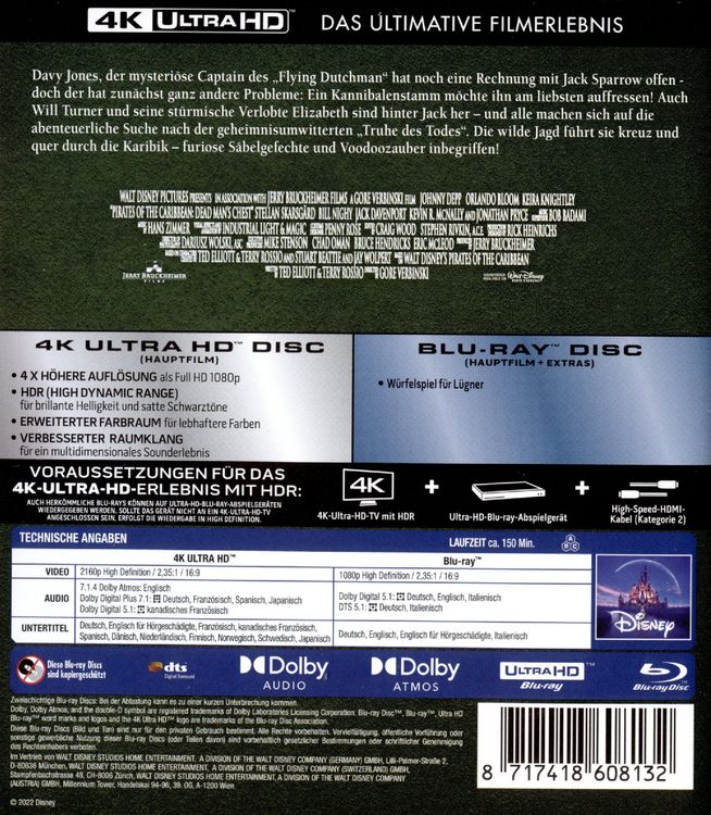Produktbild: Pirates of the Caribbean - Fluch der Karibik 2 (4K Ultra HD) (+ Blu-ray 2D)