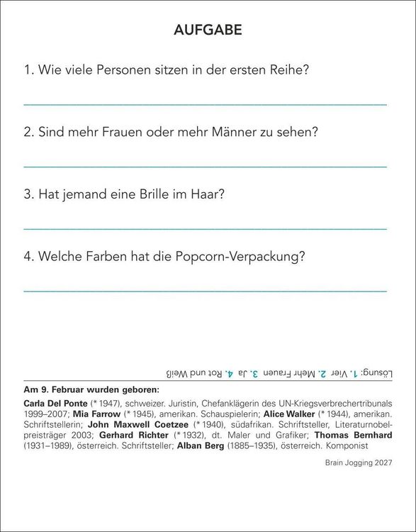 Produktbild: Brain Jogging Tagesabrei&szlig;kalender 2027 - Ged&auml;chtnis, Konzentration, Logik