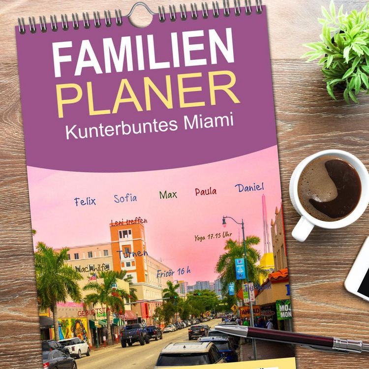 Produktbild: Familienplaner 2026 - Kunterbuntes Miami mit 5 Spalten (Wandkalender, 21 x 45 cm) CALVENDO