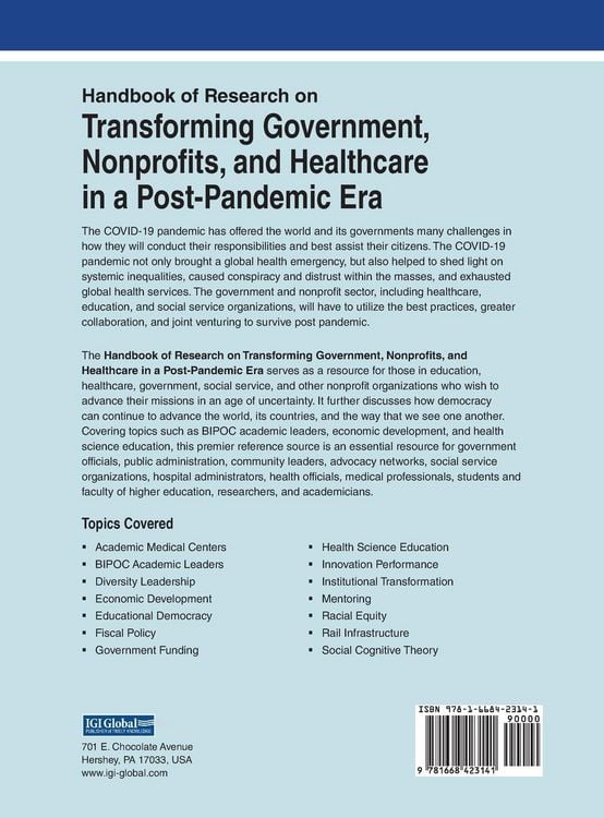 Produktbild: Handbook of Research on Transforming Government, Nonprofits, and Healthcare in a Post-Pandemic Era