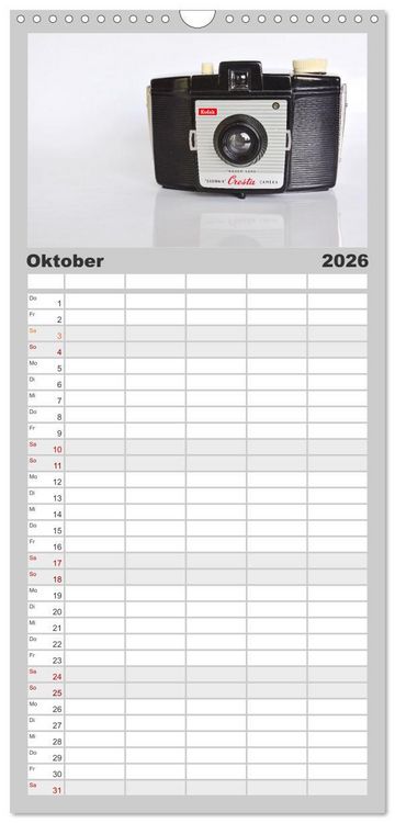 Produktbild: Familienplaner 2026 - Boxkameras - Kultiges und manchmal klobiges Design mit 5 Spalten (Wandkalender, 21 x 45 cm) CALVENDO