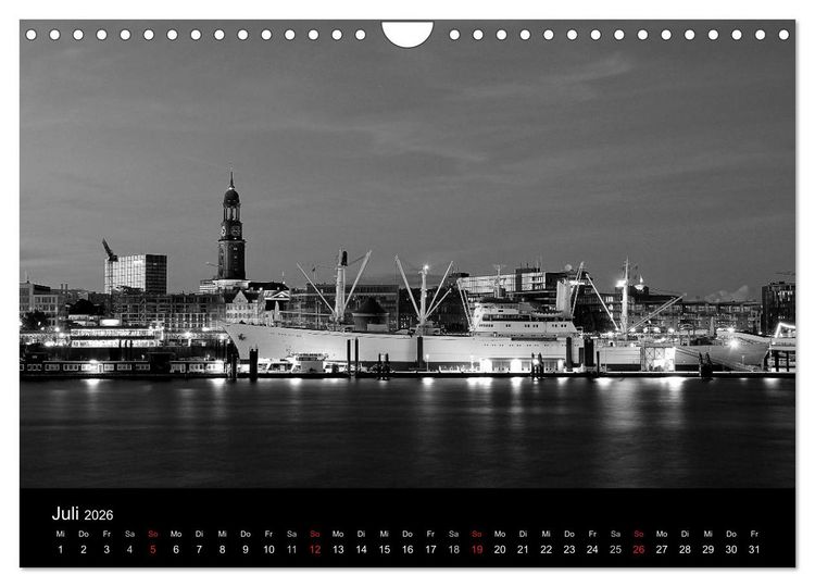Produktbild: Hamburg monochrome Impressionen (Wandkalender 2026 DIN A4 quer), CALVENDO Monatskalender