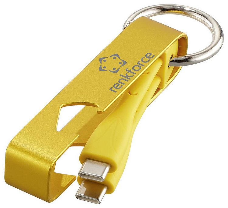 Produktbild: Renkforce USB-Kabel USB 2.0 USB-C&reg; Stecker 0.15 m Gelb Schl&uuml;sselanh&auml;nger, Flaschen&ouml;ffner RF-6721082