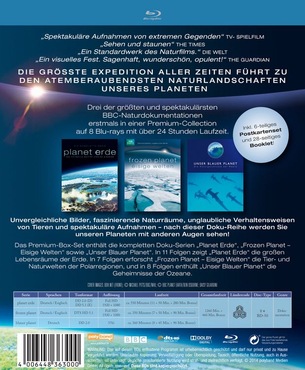 Produktbild: Planet Erde/Frozen Planet/Unser blauer Planet - Die Gesamtedition [8 BRs]