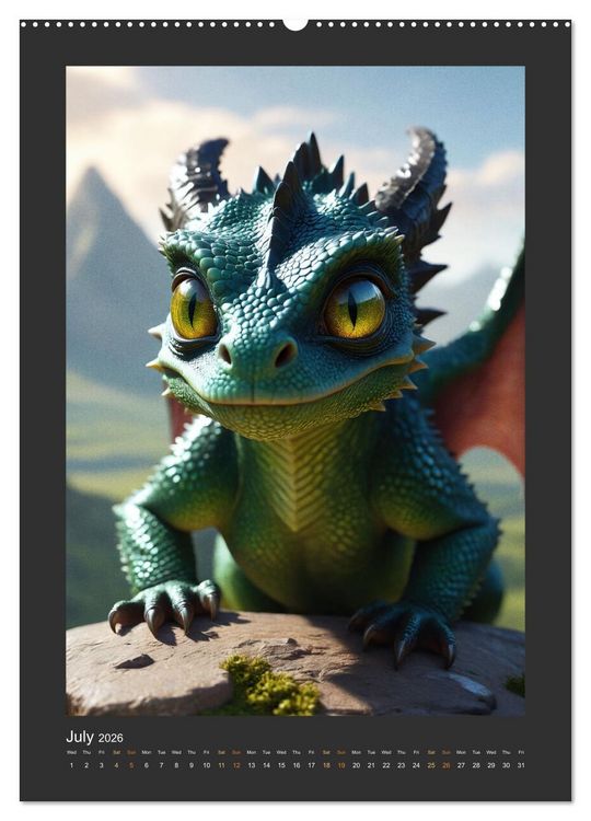Produktbild: Enchanted Dragons: A year full of little wonders (High Quality Premium Wall Calendar 2026 DIN A2 portrait),CALVENDO 12 Month Wall Calendar