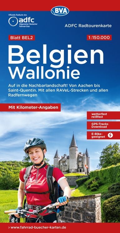 Produktbild: ADFC-Radtourenkarte BEL 2 Belgien Wallonie 1:150.000, reiß- und wetterfest, E-Bike geeignet, GPS-Tracks Download, mit Kilometer-Angaben