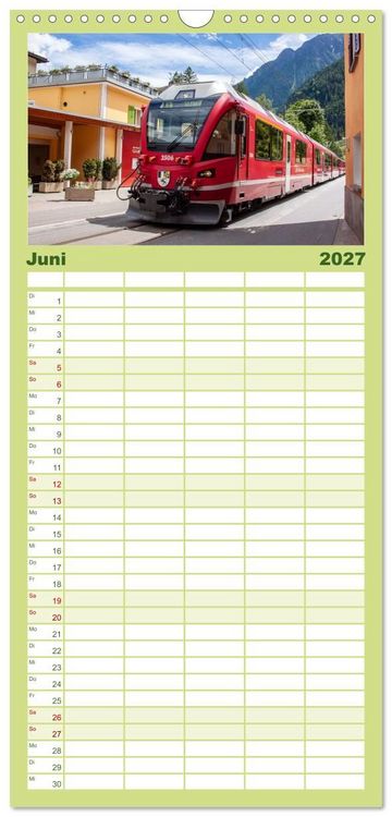 Produktbild: Familienplaner 2027 - Die Rh&auml;tische Bahn - Ein Kurztrip in die Schweiz mit 5 Spalten (Wandkalender, 21 x 45 cm) CALVENDO