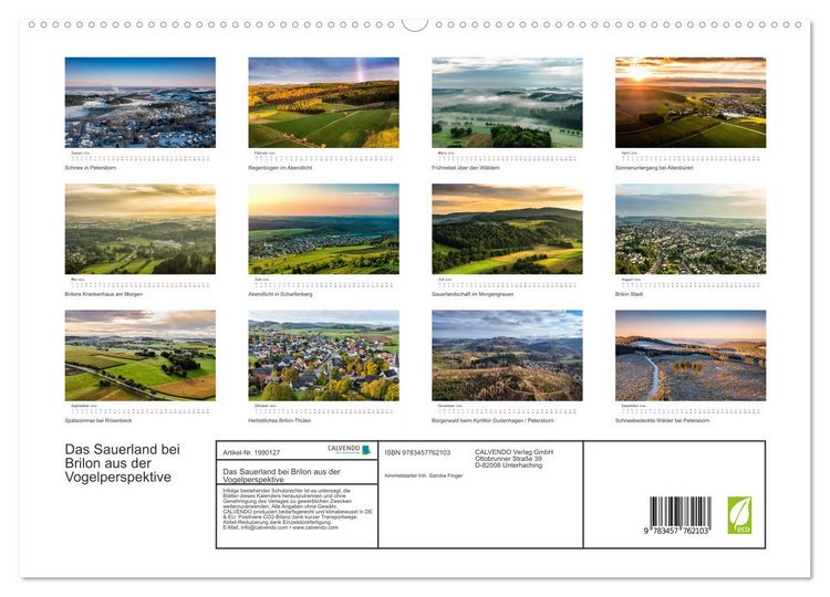 Produktbild: Das Sauerland bei Brilon aus der Vogelperspektive (hochwertiger Premium Wandkalender 2026 DIN A2 quer), Kunstdruck in Hochglanz