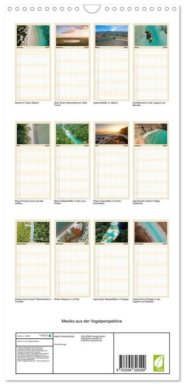 Produktbild: Familienplaner 2027 - Mexiko aus der Vogelperspektive mit 5 Spalten (Wandkalender, 21 x 45 cm) CALVENDO