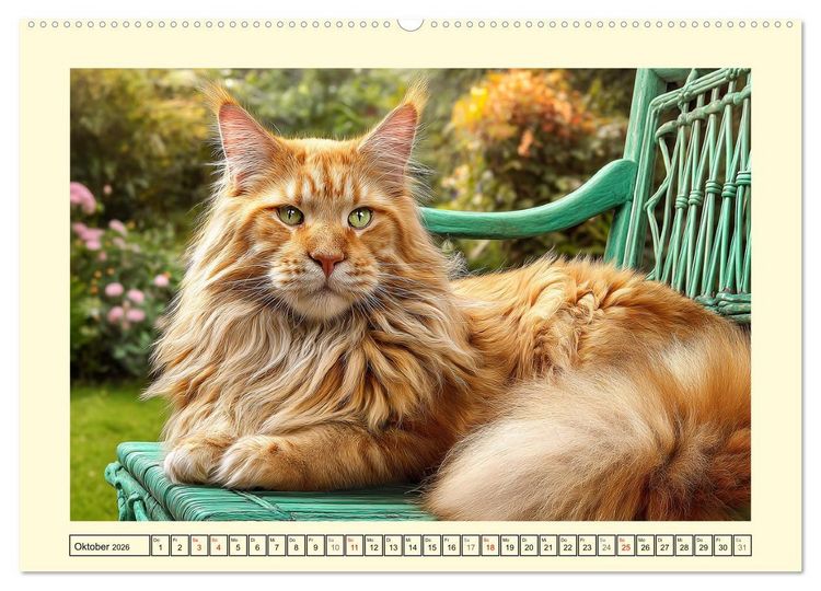 Produktbild: Main-Coon-Katzen. Die imposanten Waldkatzen im Garten (Wandkalender 2026 DIN A2 quer), CALVENDO Monatskalender