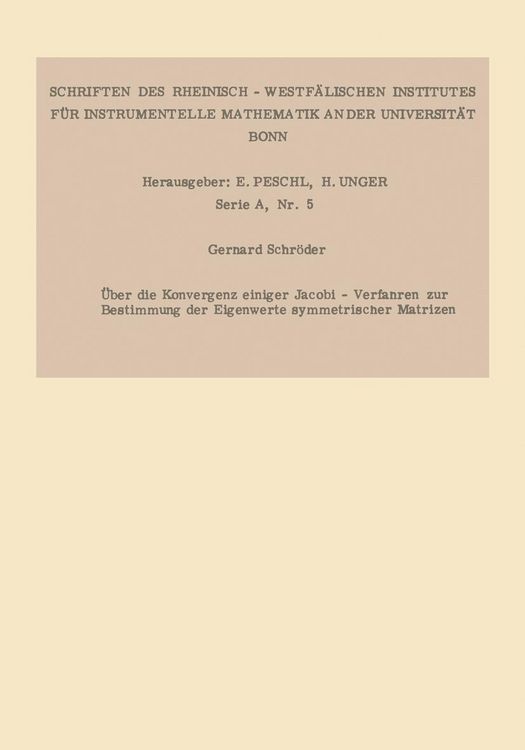 Produktbild: &Uuml;ber die Konvergenz einiger Jacobi-Verfahren zur Bestimmung der Eigenwerte symmetrischer Matrizen