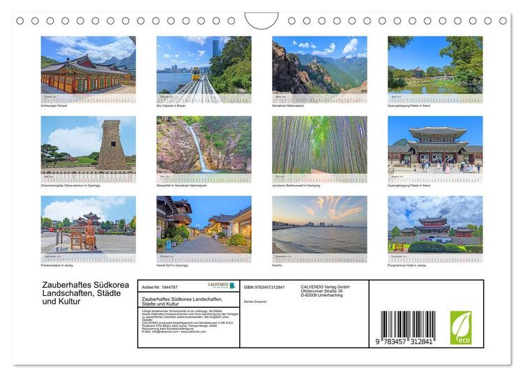 Produktbild: Zauberhaftes S&uuml;dkorea Landschaften, St&auml;dte und Kultur (Wandkalender 2026 DIN A4 quer), CALVENDO Monatskalender