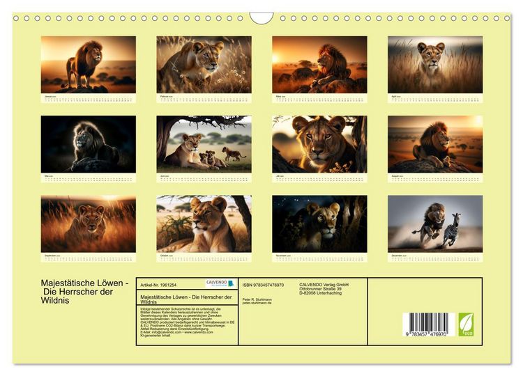 Produktbild: Majest&auml;tische L&ouml;wen - Die Herrscher der Wildnis (Wandkalender 2026 DIN A3 quer), CALVENDO Monatskalender