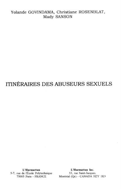 Produktbild: Itineraires des Abuseurs Sexuels