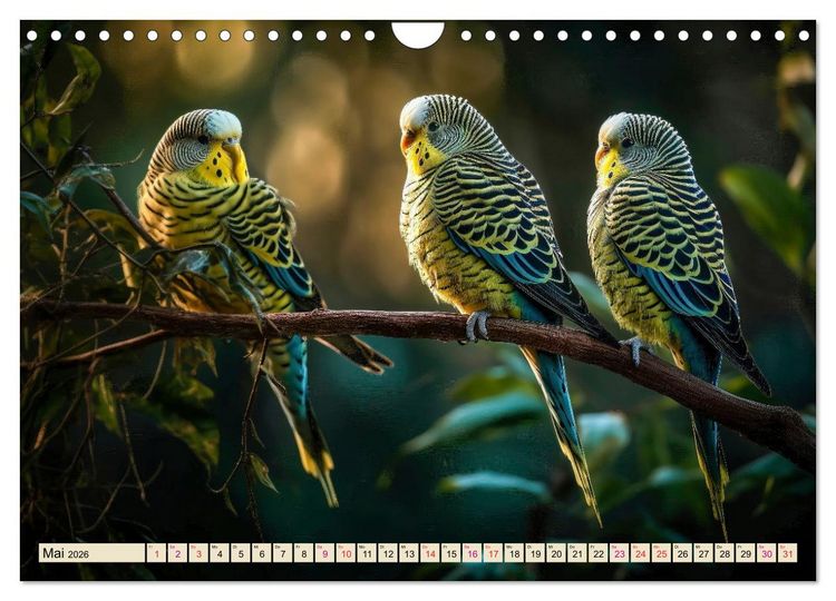 Produktbild: Wellensittiche farbenfroh und munter (Wandkalender 2026 DIN A4 quer), CALVENDO Monatskalender