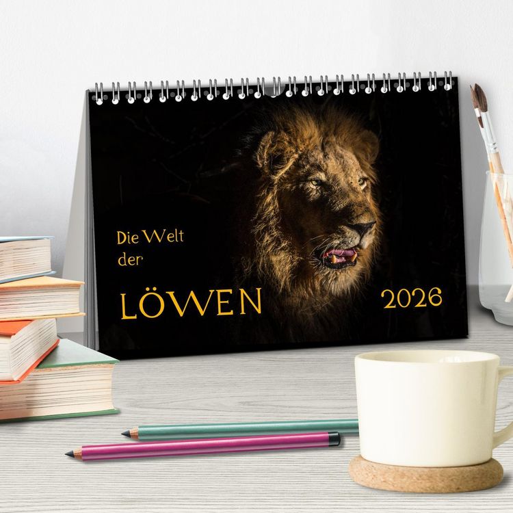 Produktbild: Die Welt der L&ouml;wen (Tischkalender 2026 DIN A5 quer), CALVENDO Monatskalender