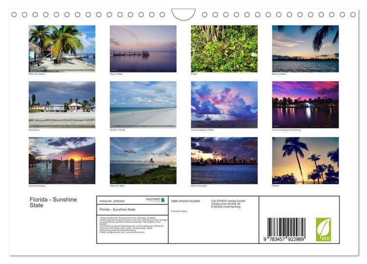 Produktbild: Florida - Sunshine State (Wandkalender 2026 DIN A4 quer), CALVENDO Monatskalender