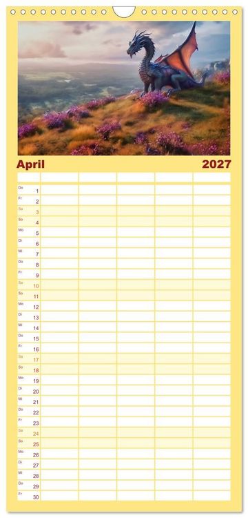 Produktbild: Familienplaner 2027 - Im Land der sch&ouml;nen Drachen mit 5 Spalten (Wandkalender, 21 x 45 cm) CALVENDO