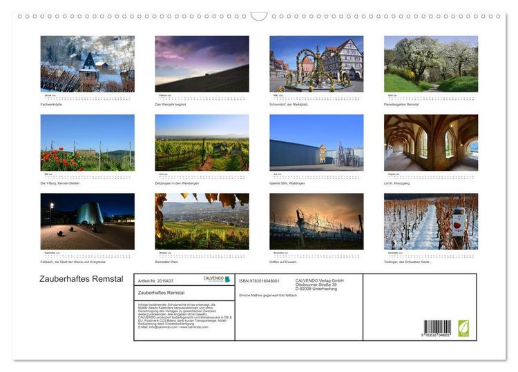 Produktbild: Zauberhaftes Remstal (Wandkalender 2026 DIN A2 quer), CALVENDO Monatskalender