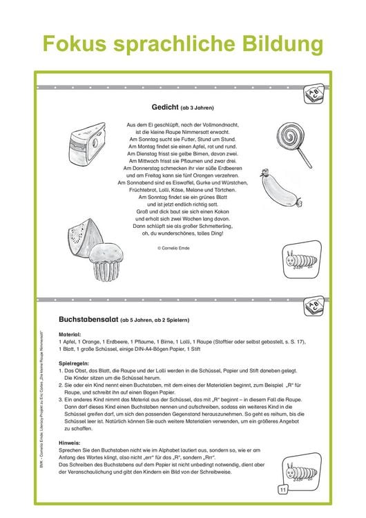 Produktbild: Literacy-Projekt zum Bilderbuch Die kleine Raupe Nimmersatt