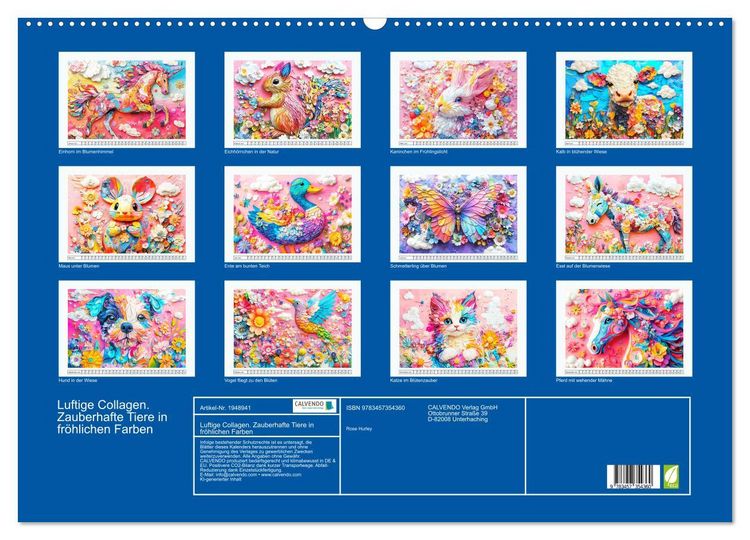 Produktbild: Luftige Collagen. Zauberhafte Tiere in fr&ouml;hlichen Farben (Wandkalender 2026 DIN A2 quer), CALVENDO Monatskalender
